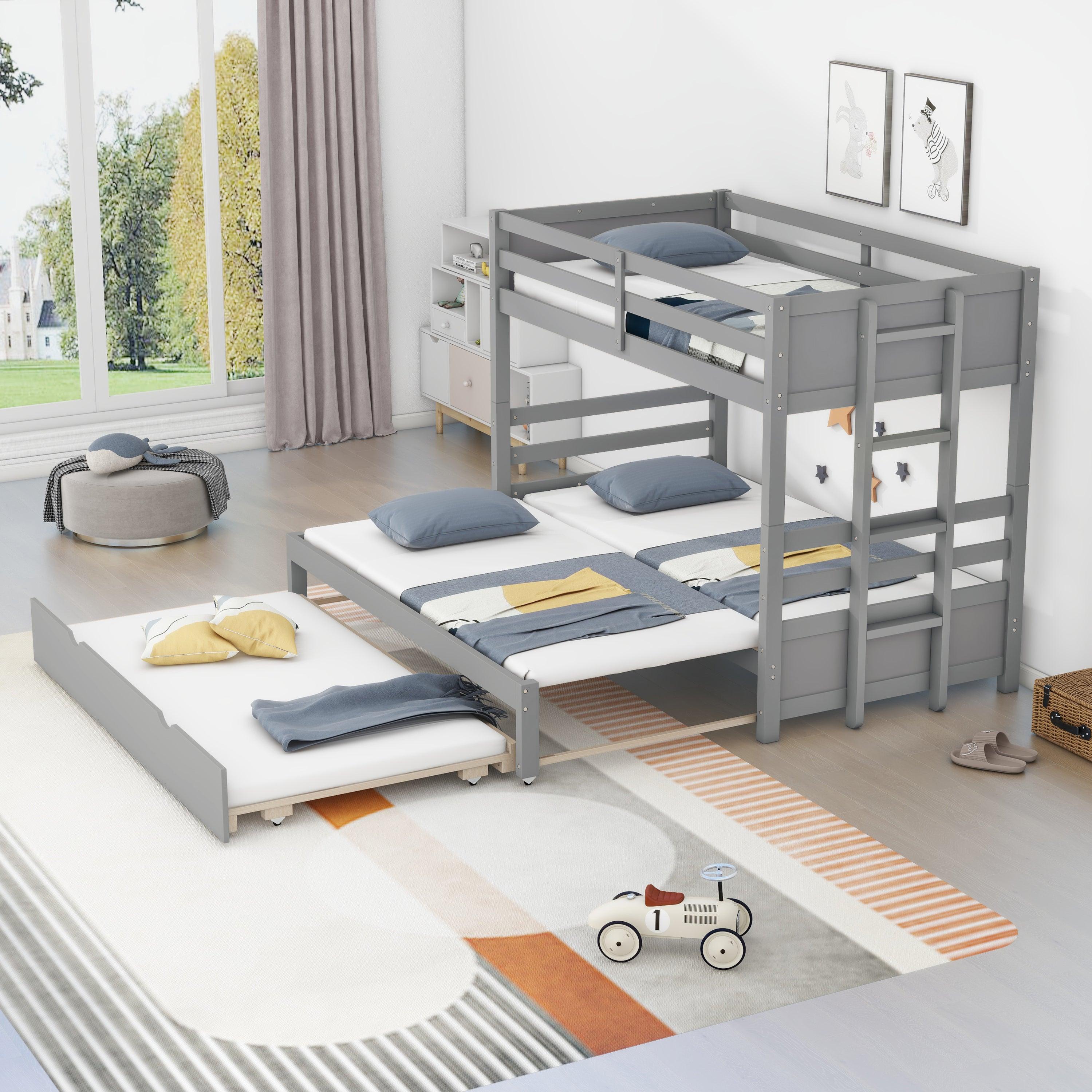 🆓🚛 Twin Over Pull-Out Bunk Bed With Trundle, Gray