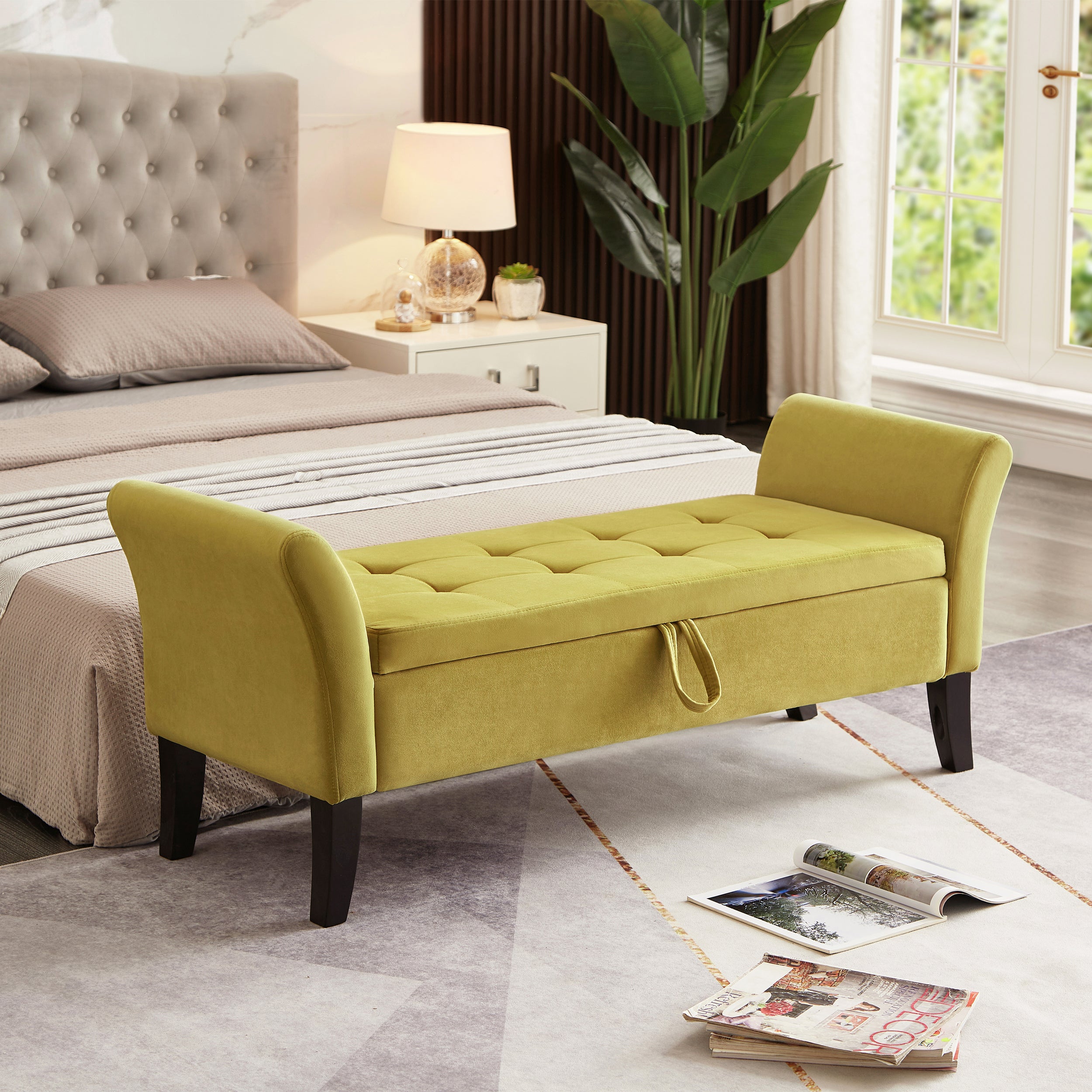 51.5" Bed Bench With Storage, Green Velvet