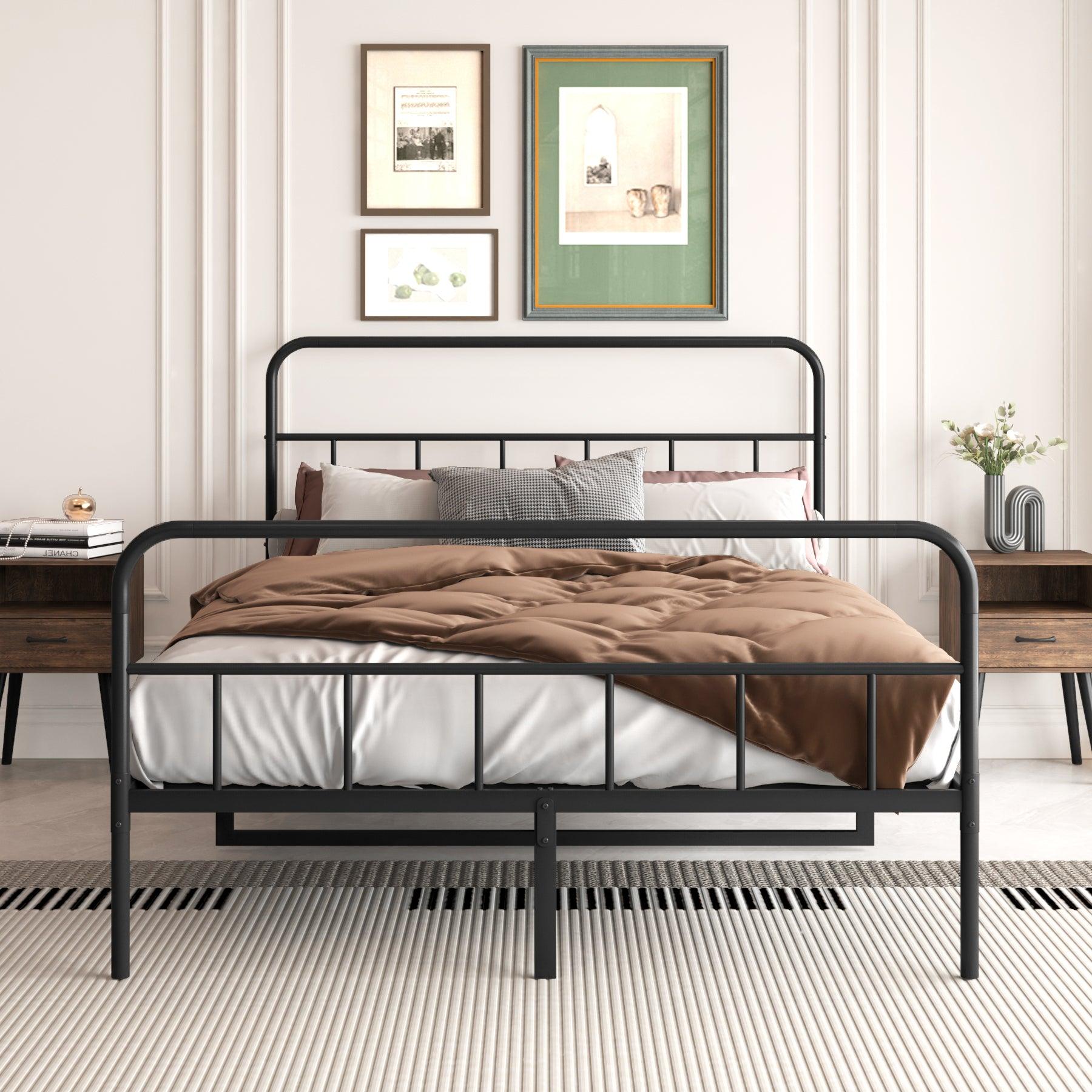 🆓🚛 Metal Platform Bed Frame With Headboard, Sturdy Metal Frame, No Box Spring Needed(Full)