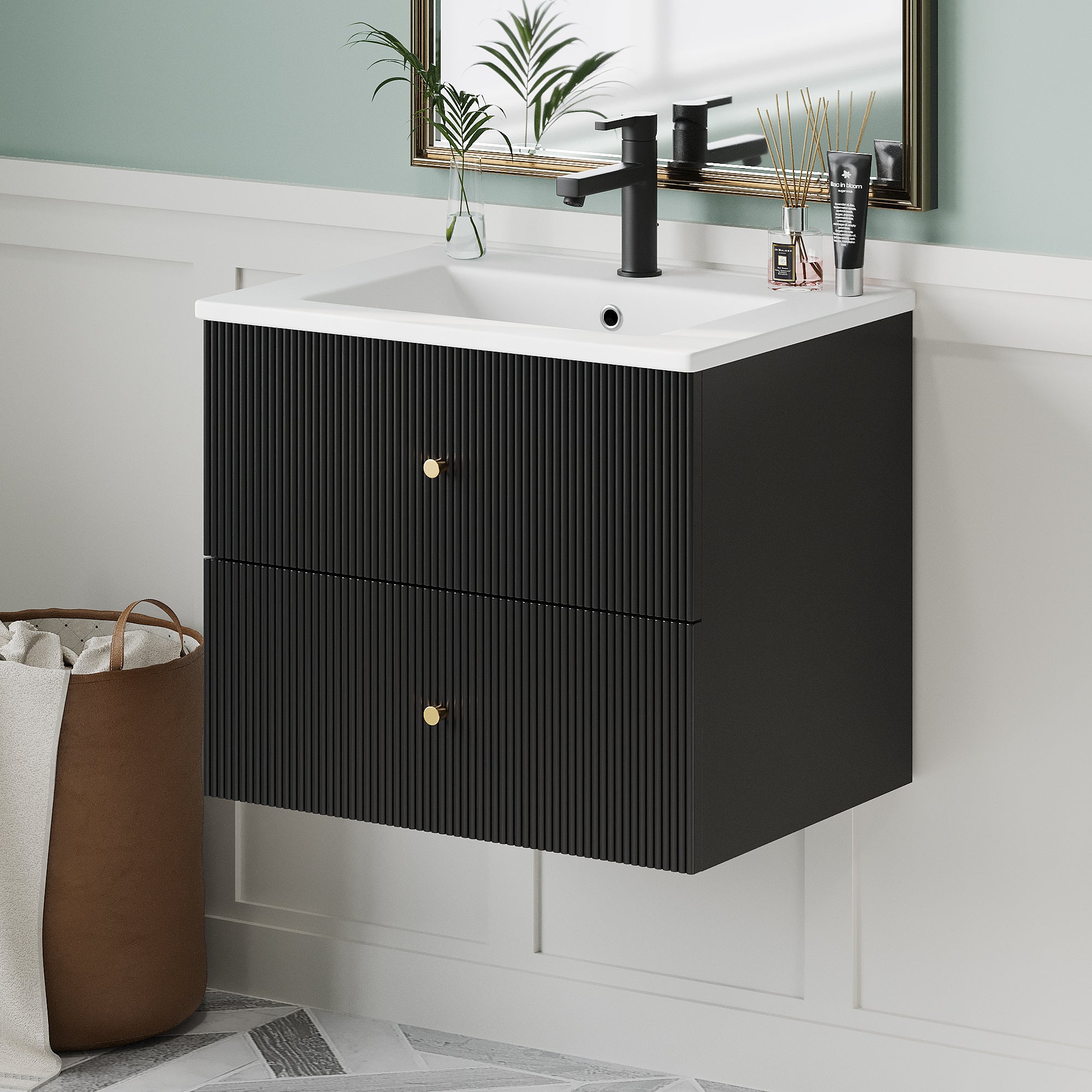 24-Inch Wall Mounted Bathroom Vanity With 2 Drawers - Ideal for Small Bathrooms