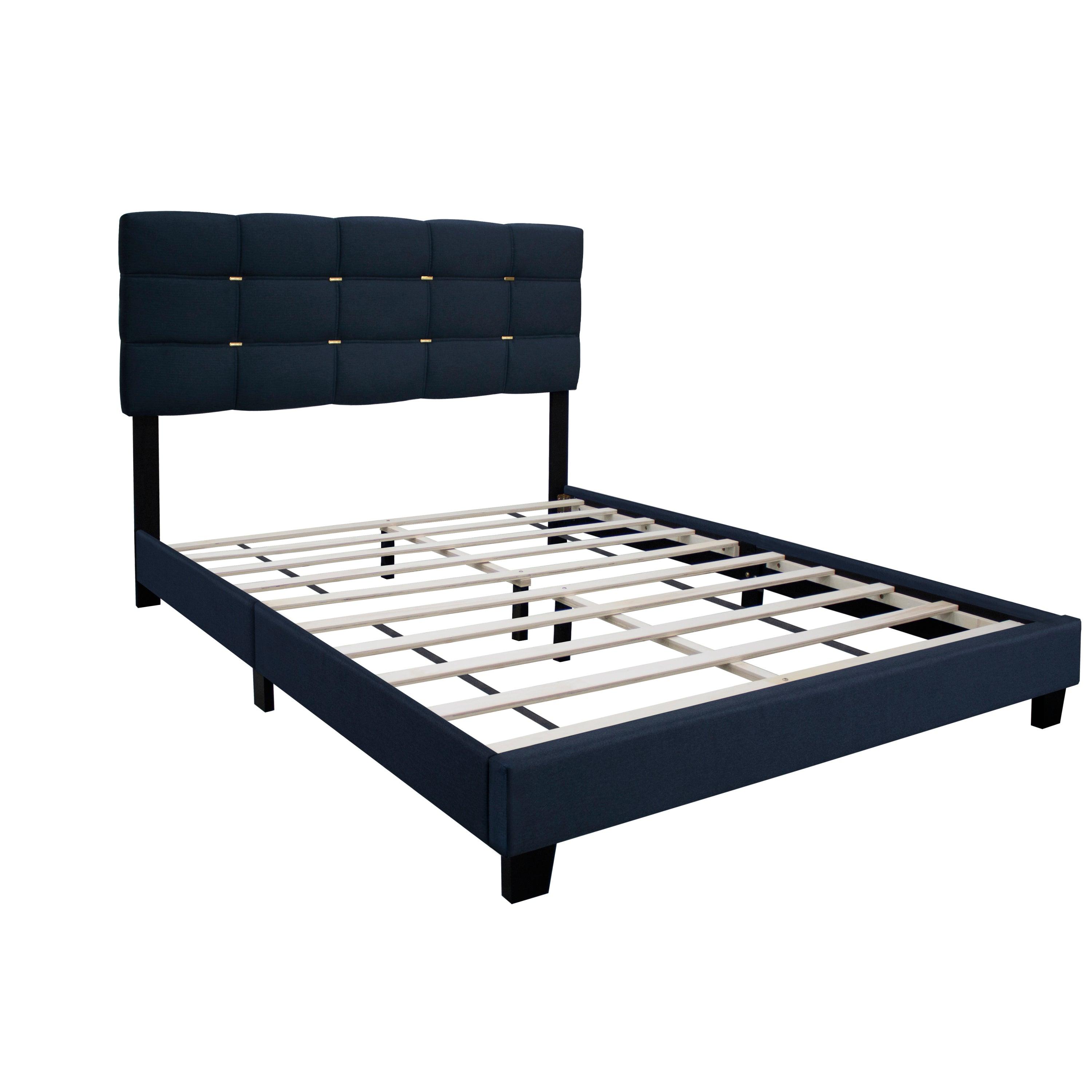 🆓🚛 The Black Series Queen Size Adjustable Upholstered Bed Frame With Gold Accents on The Headboard Has An Elegant Look and Requires no Springs!