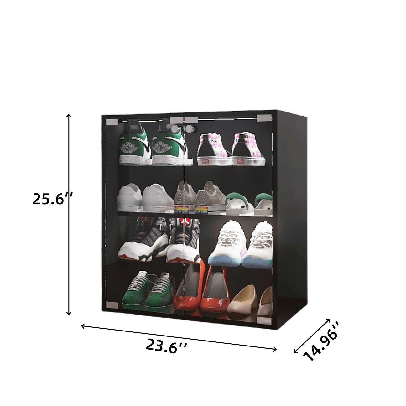 🆓🚛 4 Layers Black Shoe Cabinet With Glass Door & Glass Layer Shoes Display Cabinet With Led Light Bluetooth Control