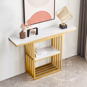 HENCHIL Modern Console Table, Metal Frame with Adjustable Foot Pads, Golden