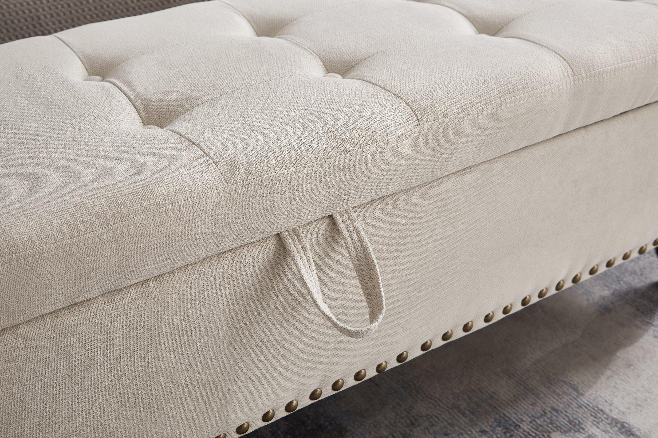 59" Bed Bench Ottoman with Storage  Beige Fabric