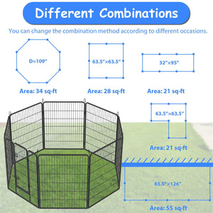 Heavy Duty Dog Pens Outdoor Dog Fence Dog Playpen For Large Dogs, 40" Dog Kennel Outdoor Pet Playpen With Doors 8 Panels Metal Exercise Pens Puppy Playpen Temporary Camping Fence For The Yard