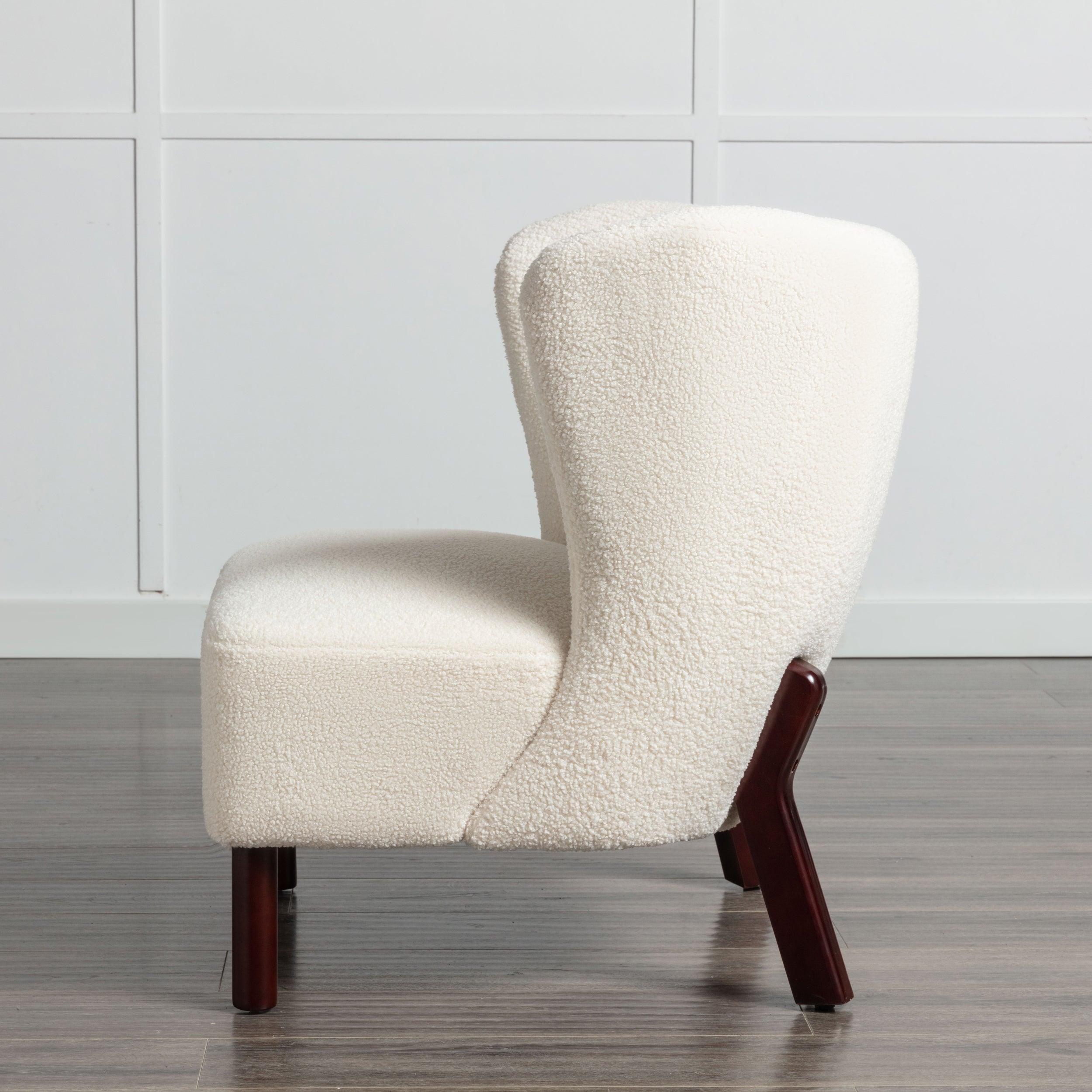 🆓🚛 Accent Chair, Upholstered Armless Chair Lambskin Sherpa Single Sofa Chair With Wooden Legs, Modern Reading Chair for Living Room Bedroom Small Spaces Apartment, Cream