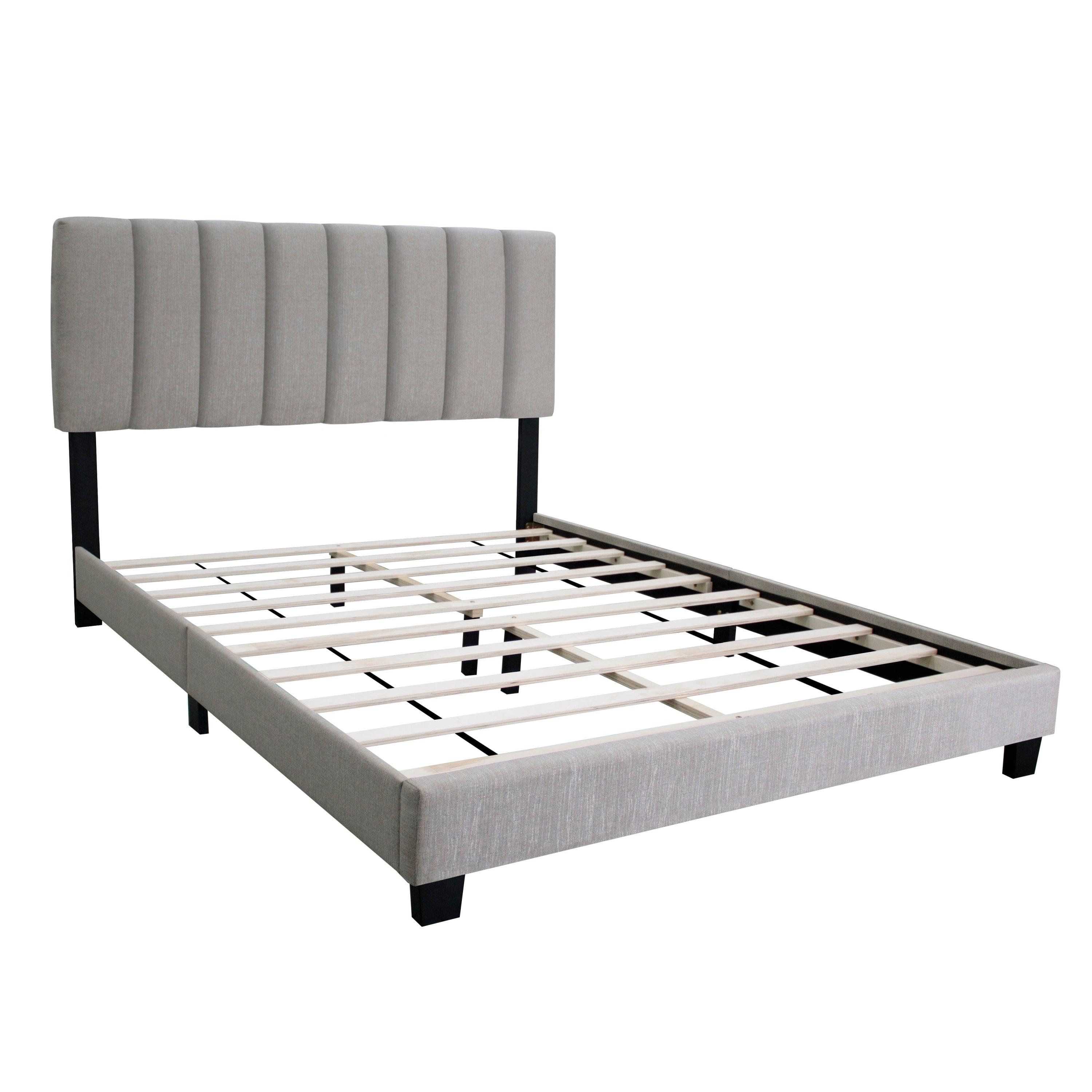 🆓🚛 Stone Gray Queen Size Adjustable Upholstered Bed Frame, Vintage Style and Clean Line Design, Popular Style