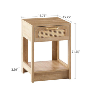 15.75" Rattan End table with  drawer, Modern nightstand, side table for living room, bedroom, Natural