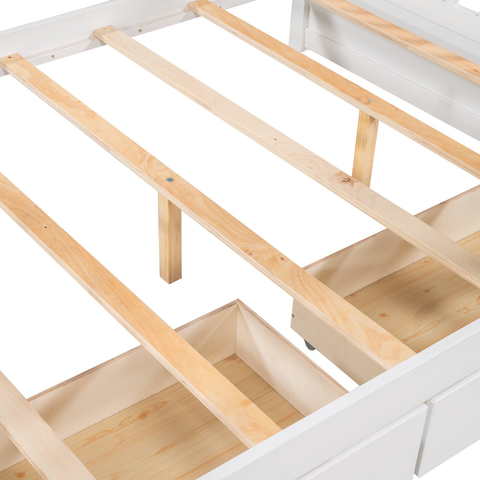 Full-Over-Full Bunk Bed with Ladders and Two Storage Drawers (White)