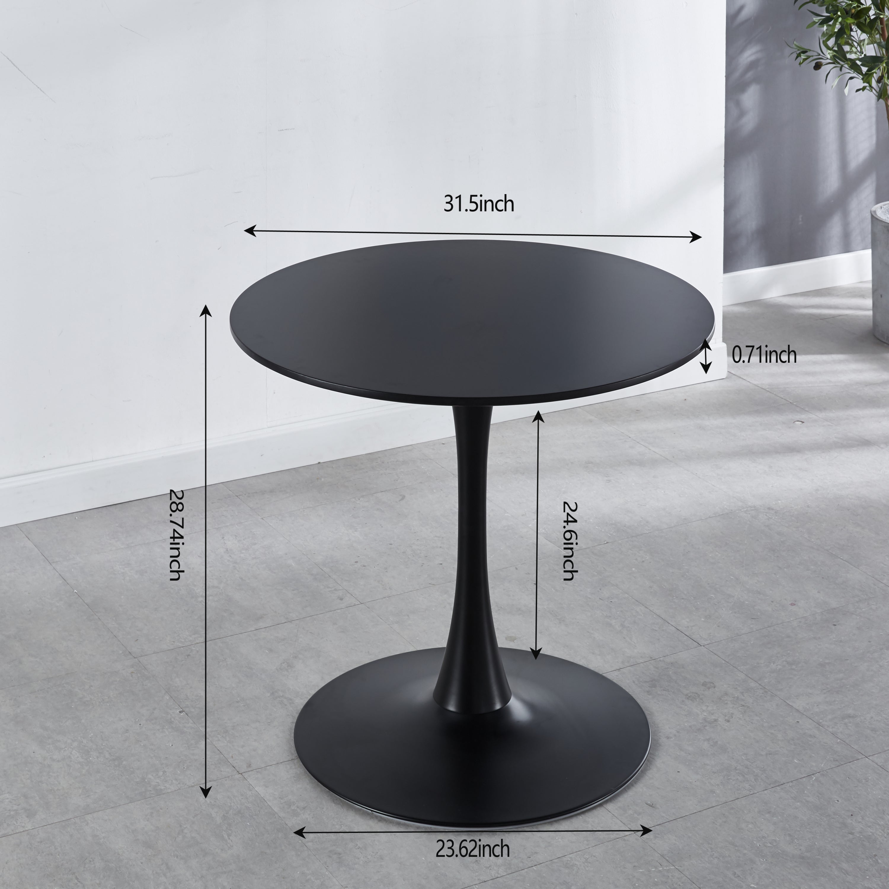 31.5" Black Tulip Table Mid-Century Dining Table for 2-4 People With Round Mdf Table Top, Pedestal Dining Table