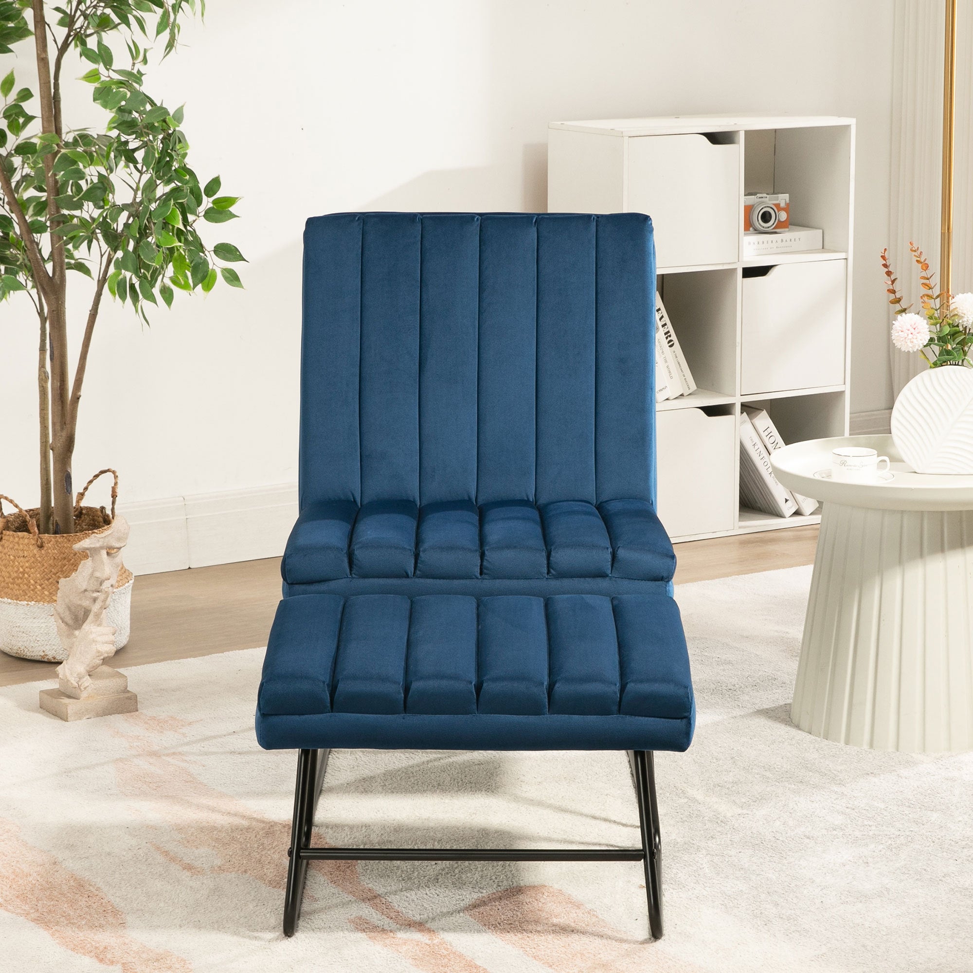 🆓🚛 Modern Lazy Lounge Chair, Contemporary Single Leisure Upholstered Sofa Chair Set, Dark Blue