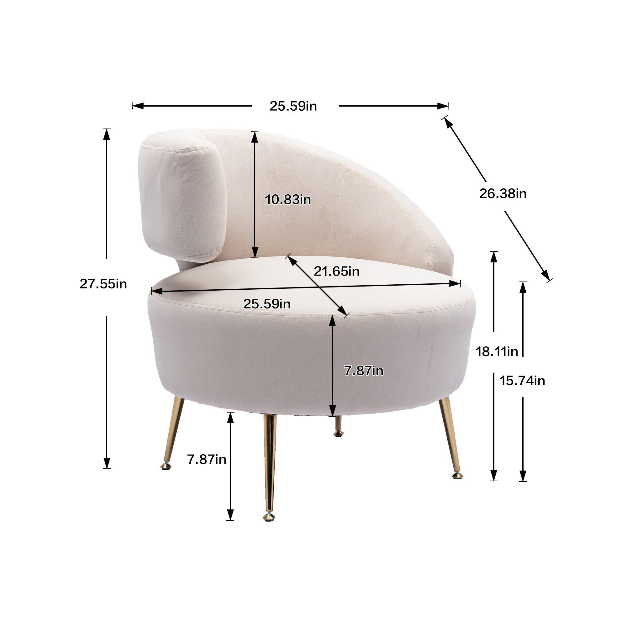 🆓🚛 Accent Chair, Leisure Single Chair With Golden Feet, Left Arm Chair, Beige