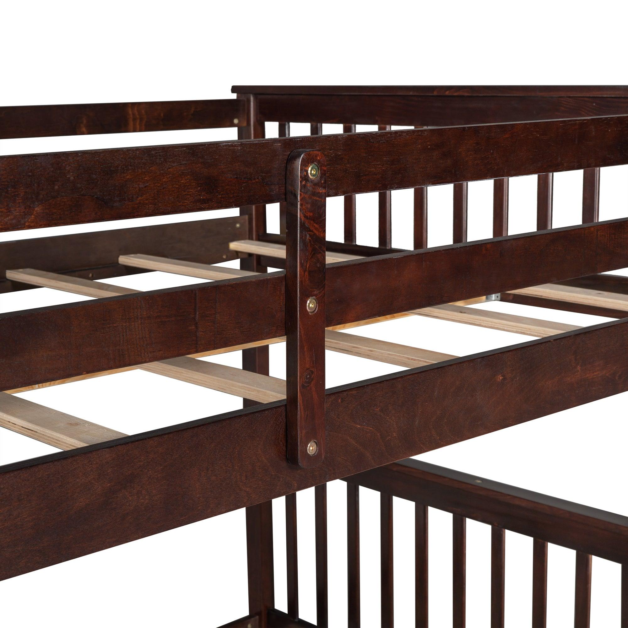 Full-Over-Full Bunk Bed with Ladders and Two Storage Drawers (Espresso)