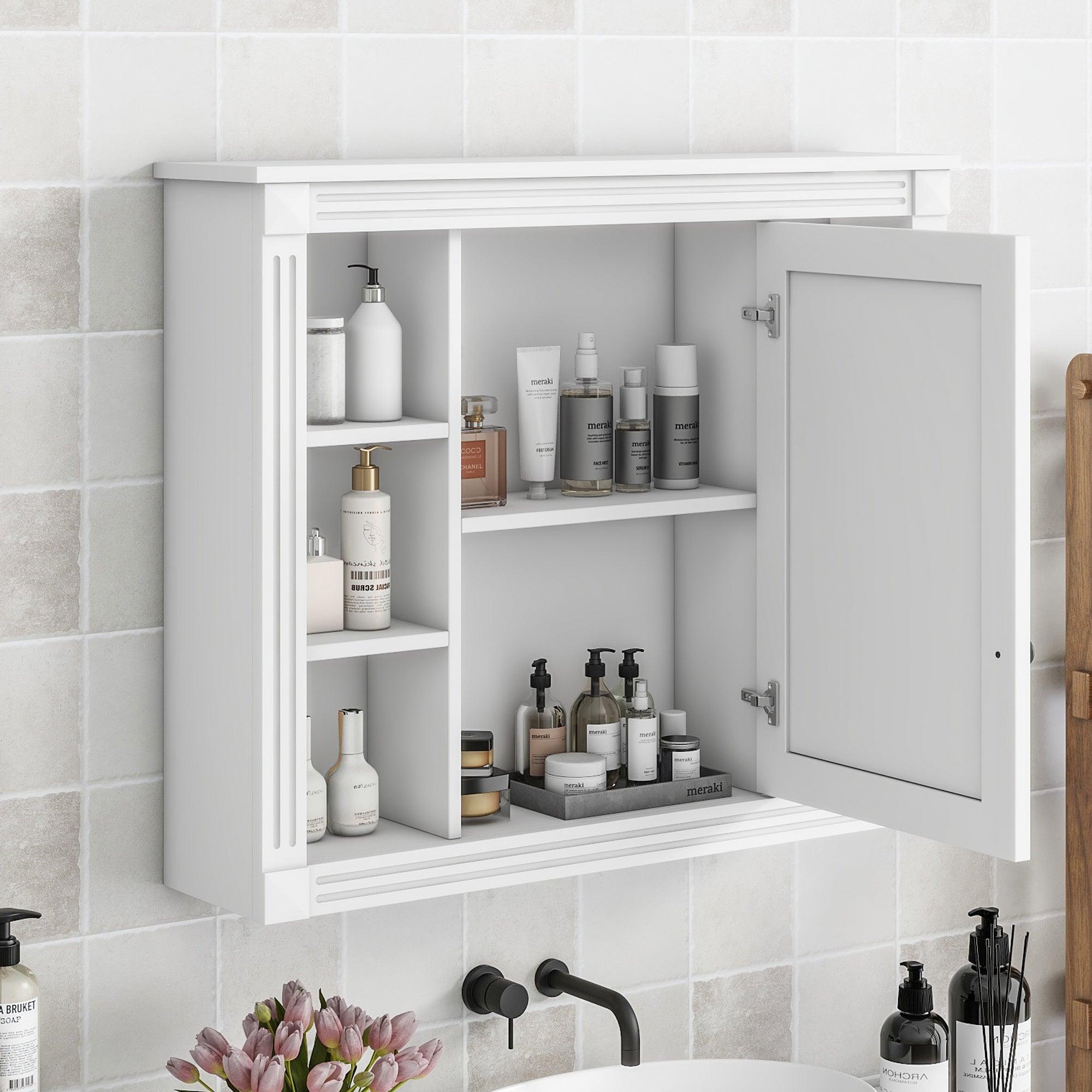 🆓🚛 35'' X 28'' Wall Mounted Bathroom Storage Cabinet, Modern Bathroom Wall Cabinet With Mirror, Mirror Cabinet With 6 Open Shelves (Does Not Include Bathroom Vanity)