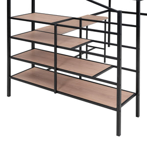 Full Size Metal Loft Bed with Desk and Lateral Storage Ladder, Black