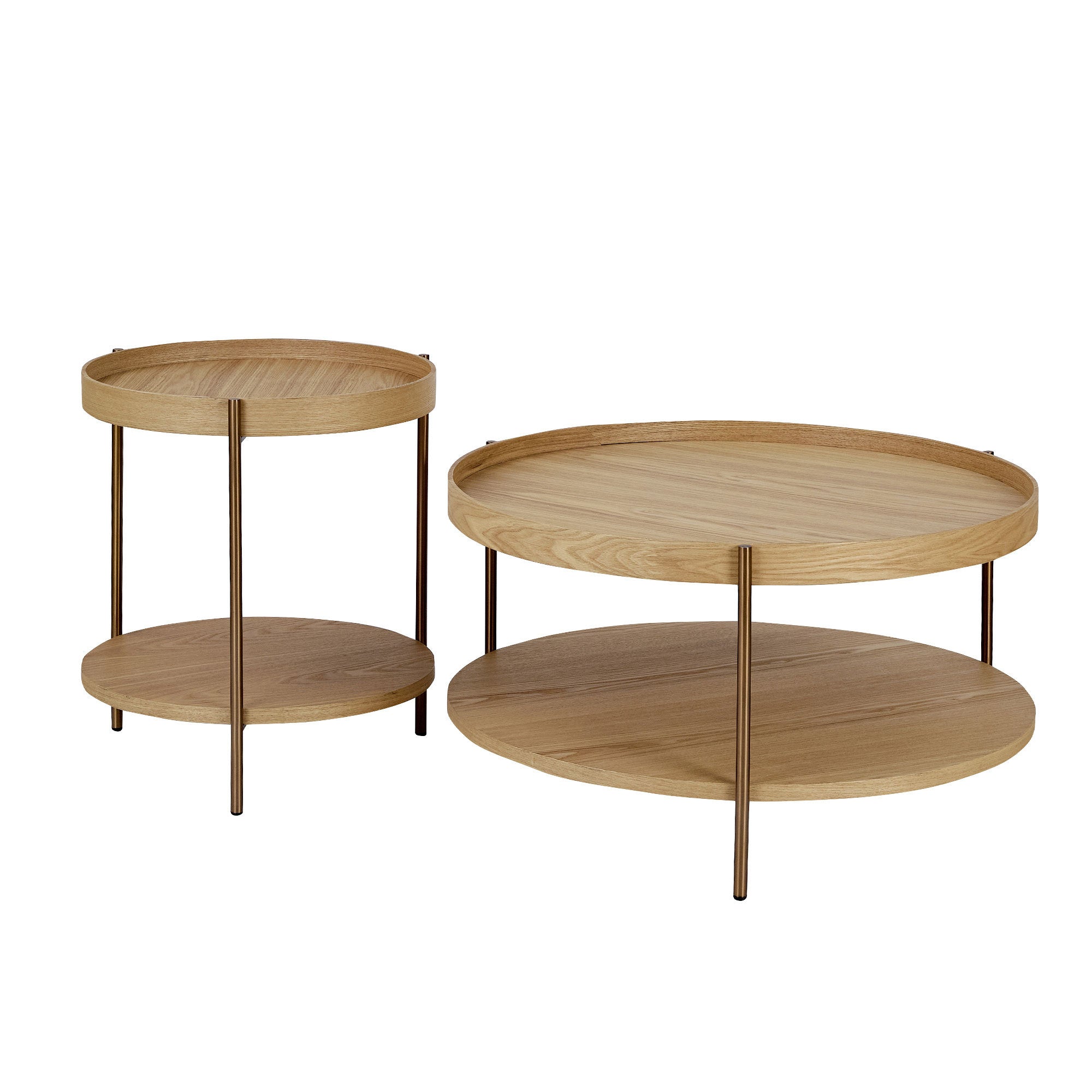 2-Piece Modern 2 Tier Round Coffee Table Set for Living Room, Easy Assembly Nesting Coffee Tables, End Side Tables for Bedroom Office Balcony Yard, Natural Ash