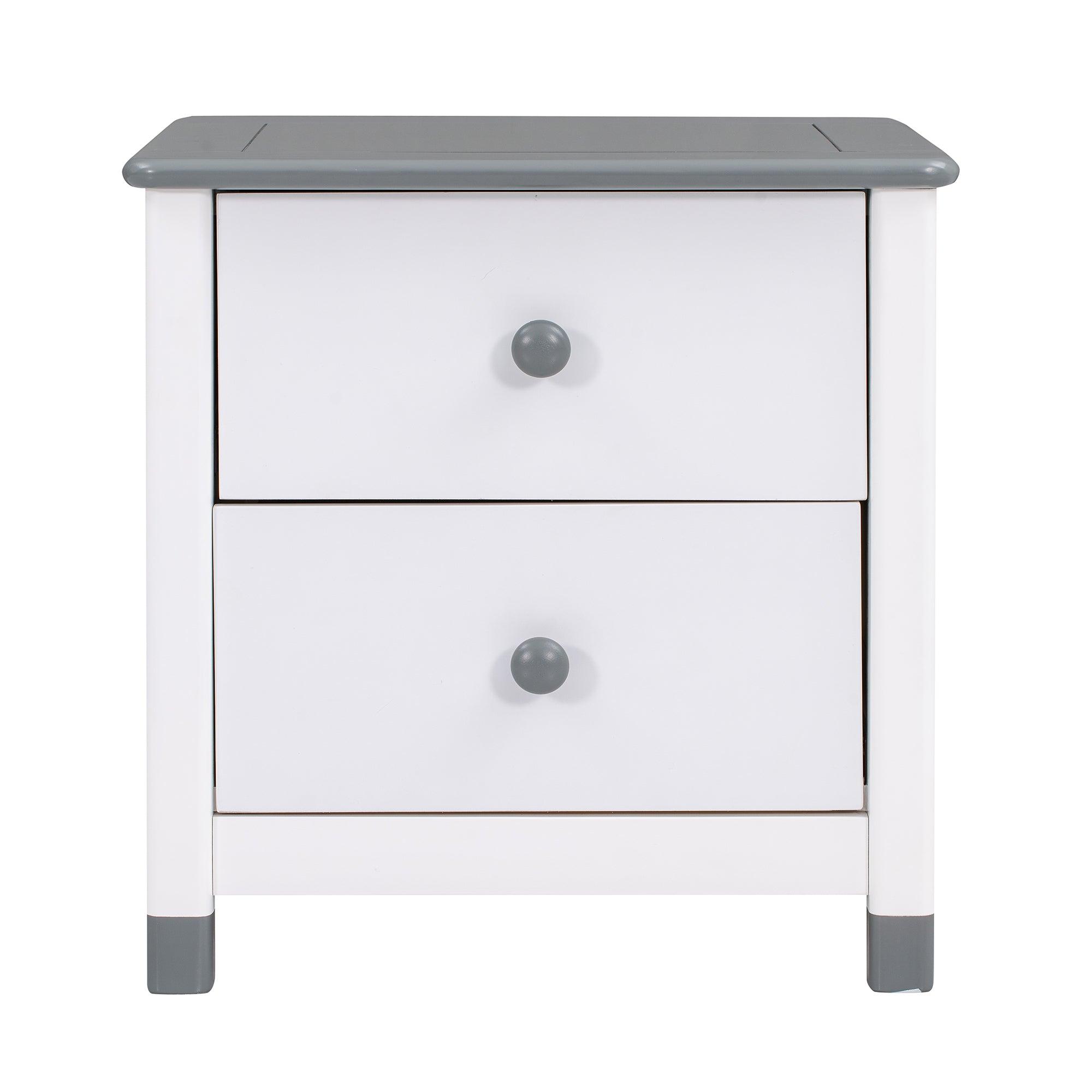 FATASTIC Wooden Nightstand with Two Drawers for Kids Bedroom - White & Gray