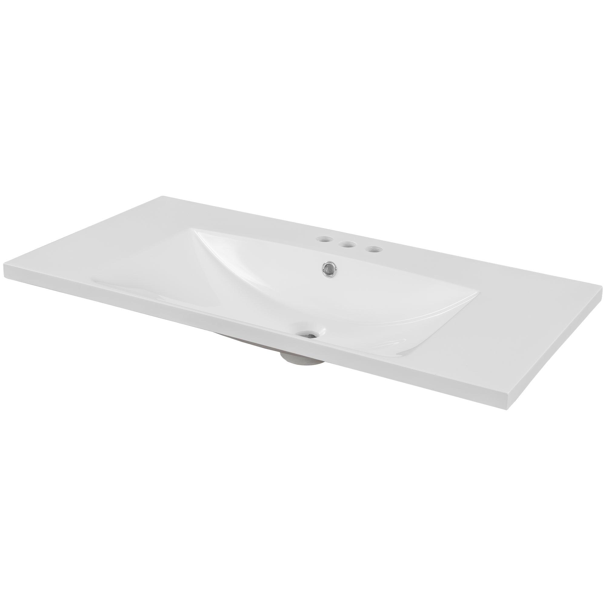🆓🚛 36" Single Bathroom Vanity Top With White Basin, 3-Faucet Holes, Ceramic, White