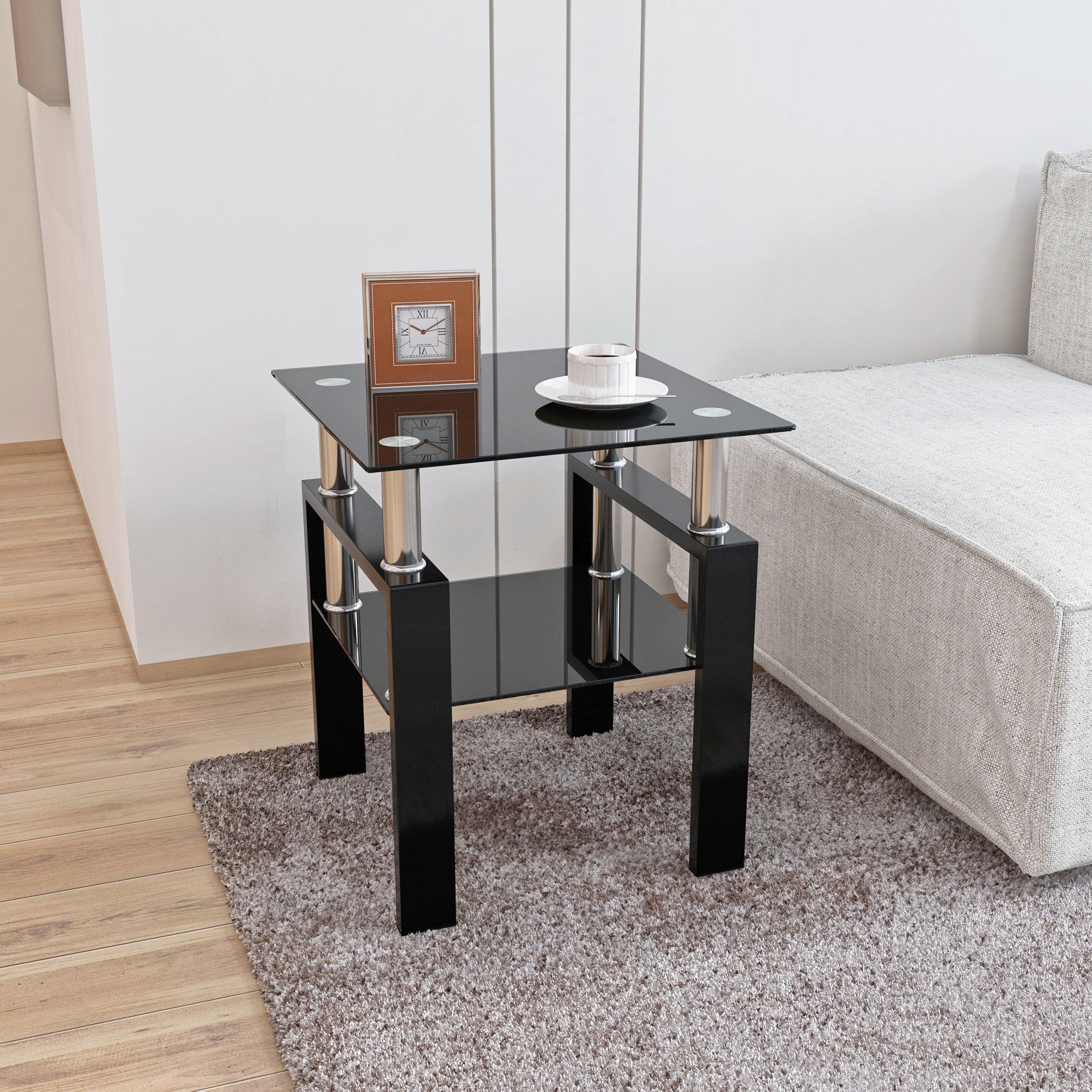 🆓🚛Modern Tempered Glass Coffee Table for Living Room, Black