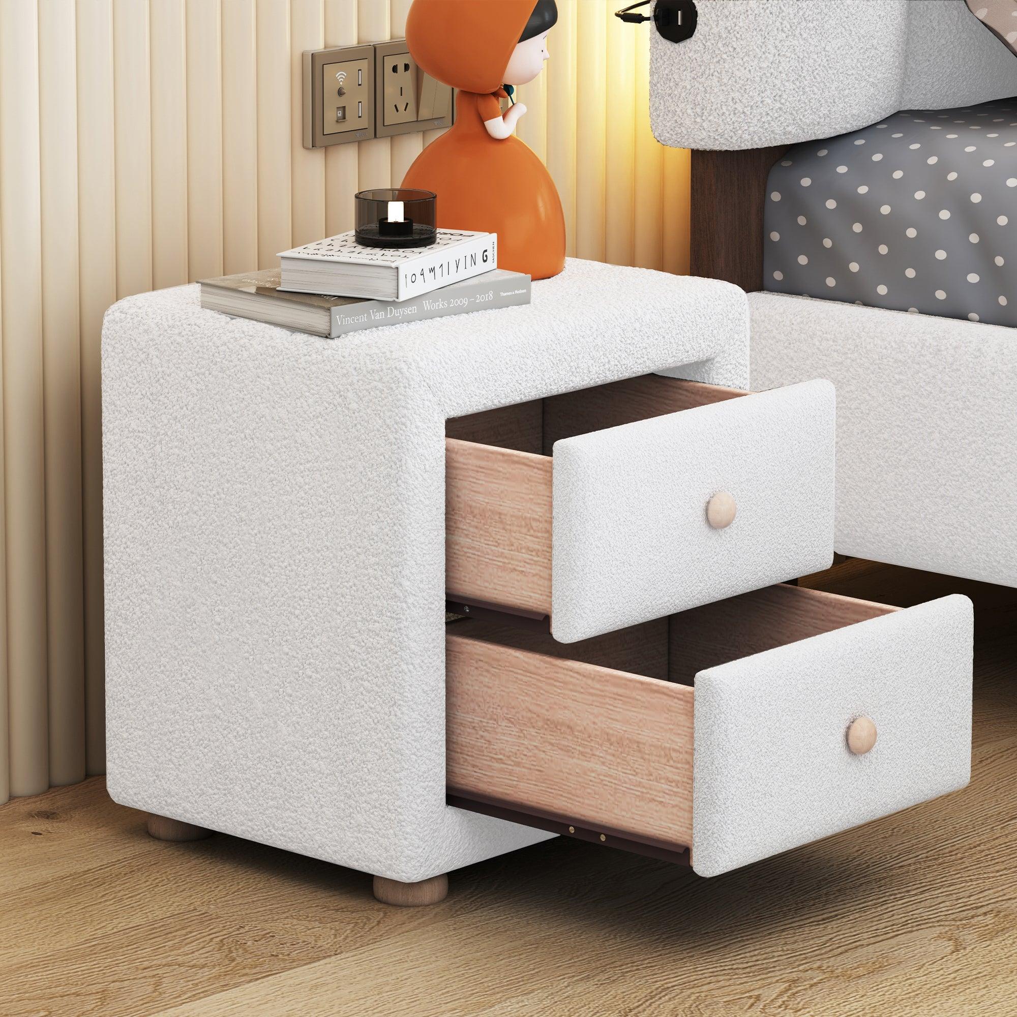 🆓🚛 Teddy Fleece Nightstand With 2 Drawers, White