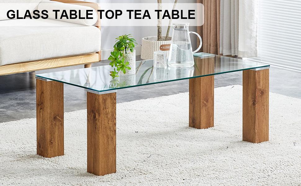 Glass-Top Coffee Table, Tea table, with MDF Legs - Stylish Blend of Elegance and Durability