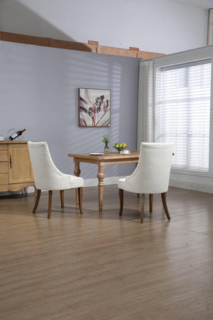 Exquisite White Boucle Upholstered Strip Back Dining Chair with Solid Wood Legs 2 Pcs