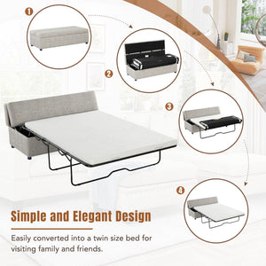 Full Size Folding Ottoman Sleeper Bed with Mattress Convertible Guest Bed Light Gray