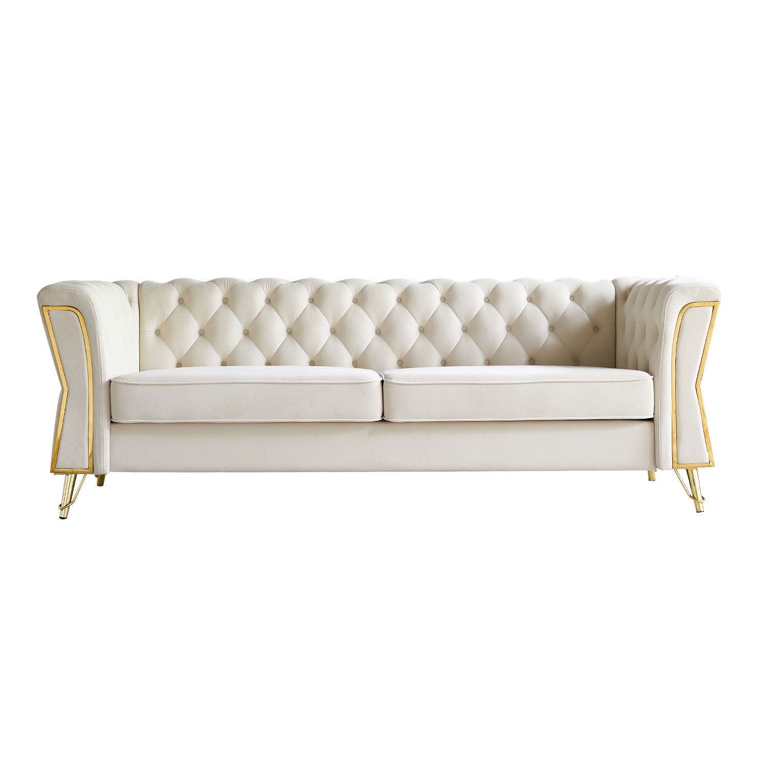 🆓🚛 87.4" Modern Tufted Velvet Sofa  for Living Room, Beige