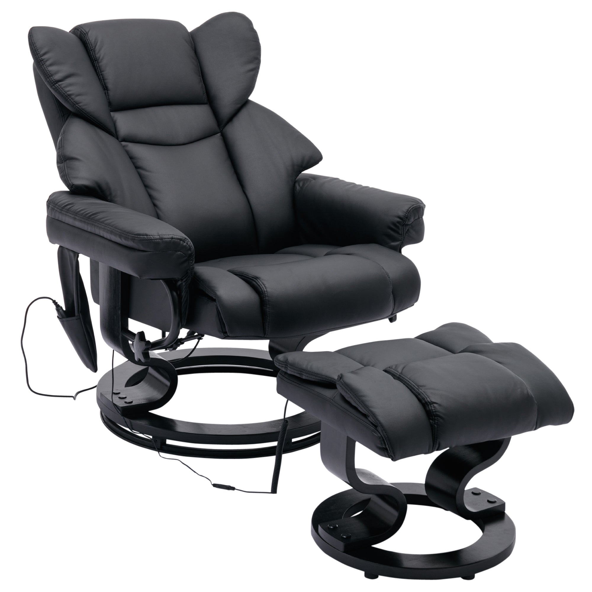 🆓🚛 Massage Recliner and Ottoman, Pu Leisure Office Chair With 10 Vibration Points, Adjustable Backrest, Side Pocket and Remote Control, for Living Room, Study, Bedroom, Black