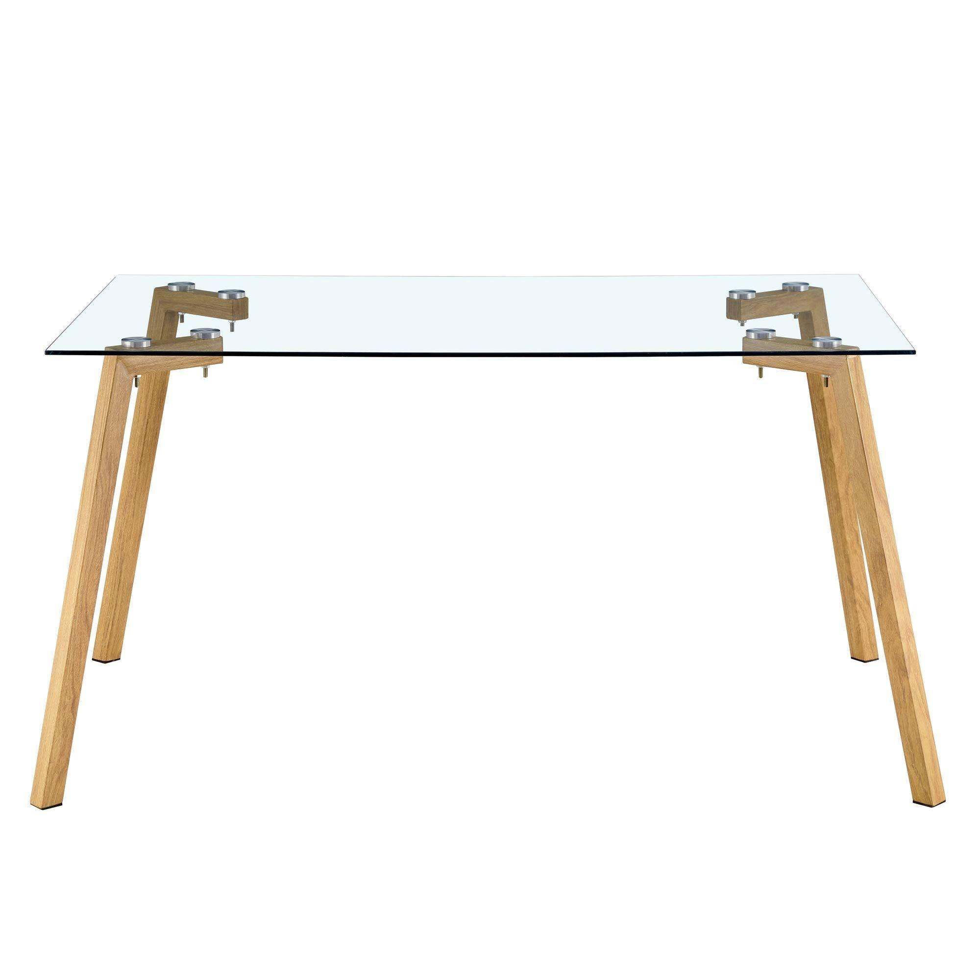 Glass dining table modern minimalist rectangle, 4-6, 0.31 "tempered glass tabletop with wooden coated metal legs, writing desk, suitable for kitchens, restaurants, and living rooms, 47" W x 31"D x 30"