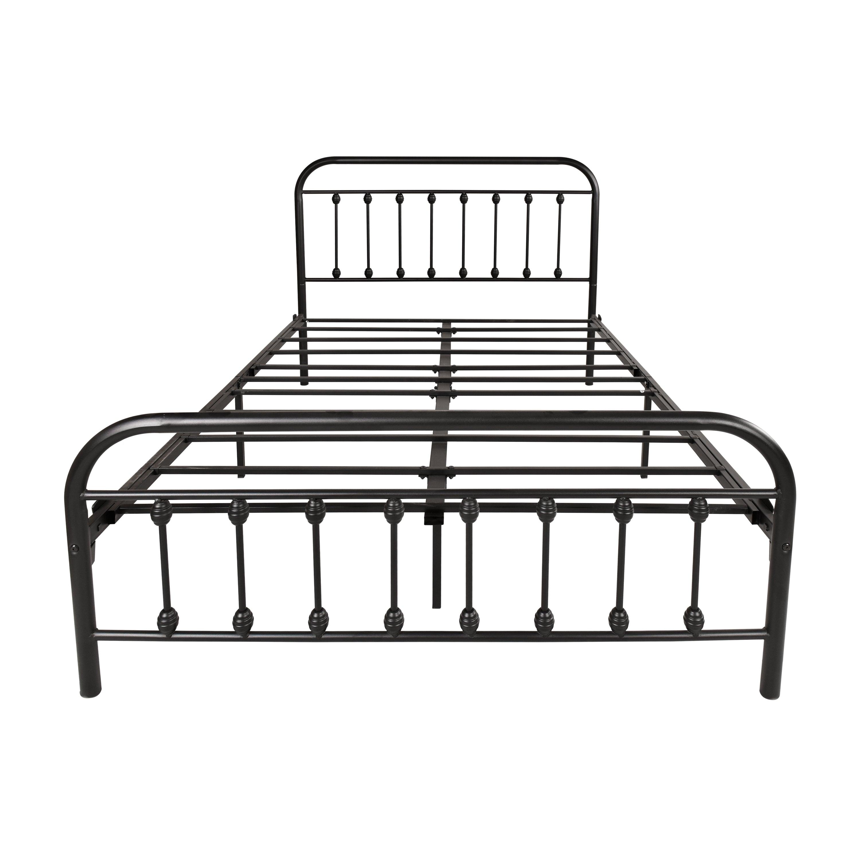 🆓🚛 Full Metal Platform Bed Frame With Headboard, Strong Slat Support, No Box Spring Needed, Easy Assembly, Black