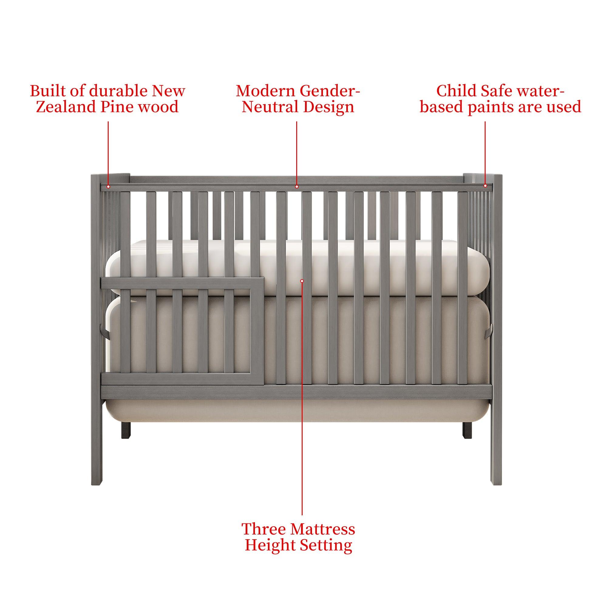 🆓🚛 5-in-1 Convertible Crib, Converts From Baby Crib To Toddler Bed, Fits Standard Full-Size Crib Mattress, Easy To Assemble 53X29X9 Inches, Storm Gray