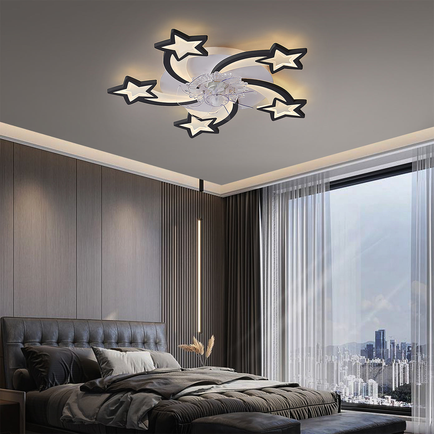 29 Inches Ceiling Fan With Lights Remote Control Dimmable Led, 6 Gear Wind Speed Fan Light