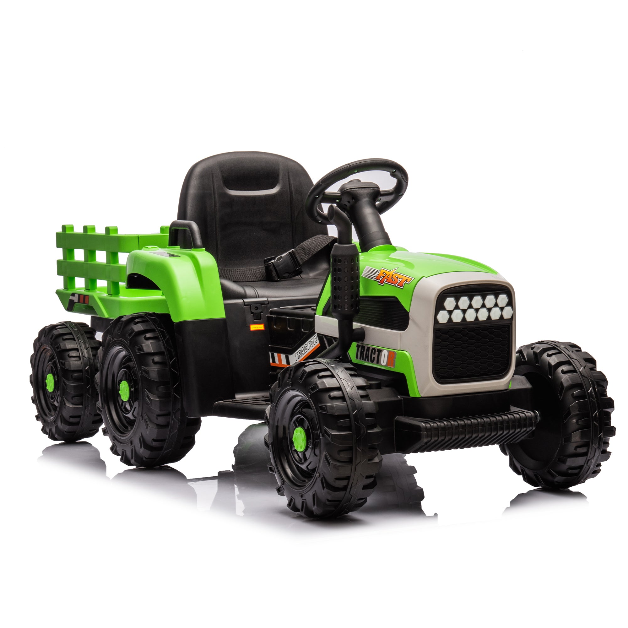 🆓🚛 Ride On Tractor With Trailer, 24V Battery Powered Electric Tractor Toy, 200W*2Motor 1.86-4.97Mph/Remote Control, Electric Car for Kids, Three Speed Adjustable, USB, Mp3, Bluetooth, Led Light, Safety Belt, Green