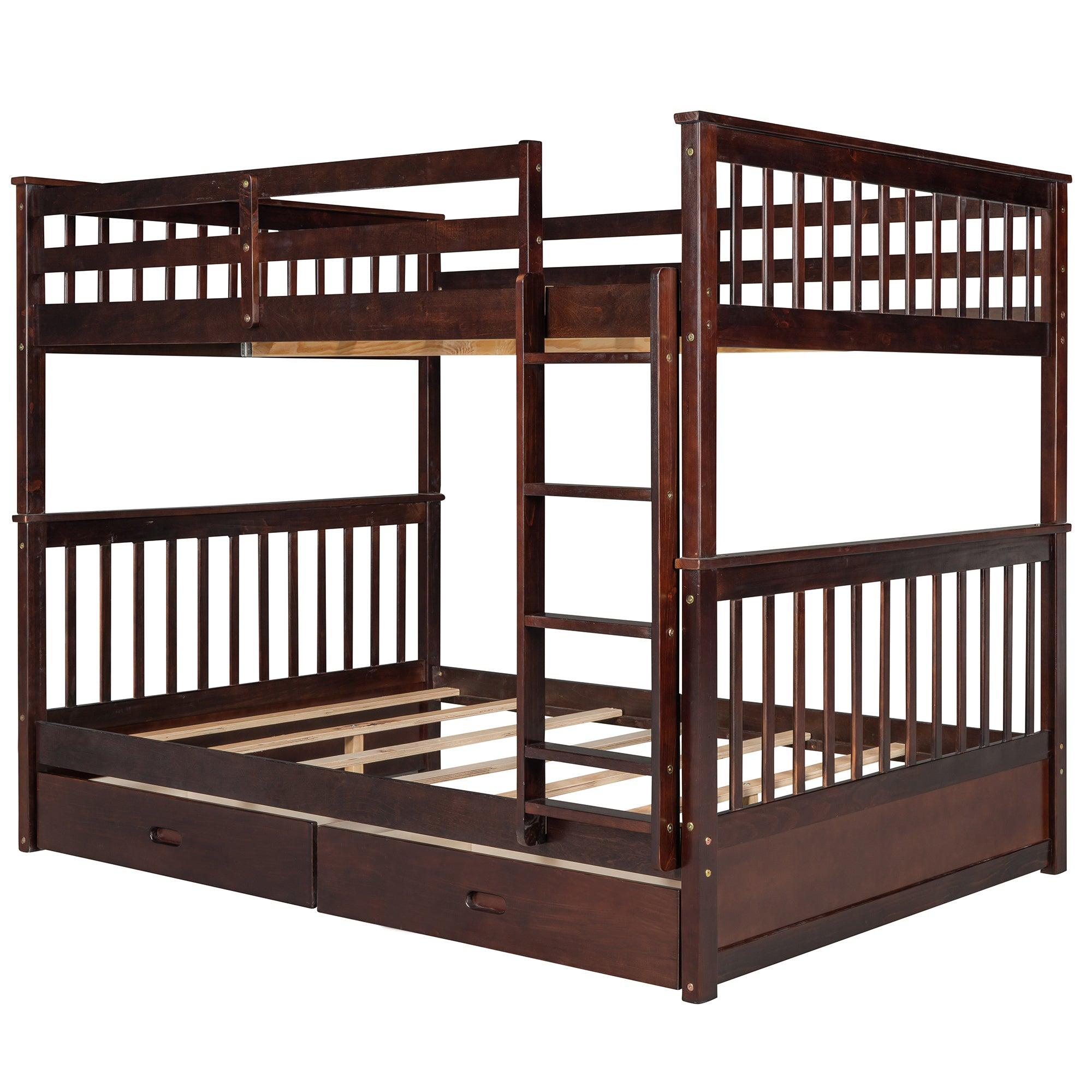 Full-Over-Full Bunk Bed with Ladders and Two Storage Drawers (Espresso)