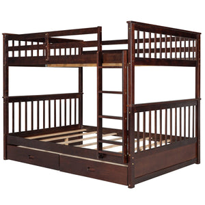 Full-Over-Full Bunk Bed with Ladders and Two Storage Drawers (Espresso)