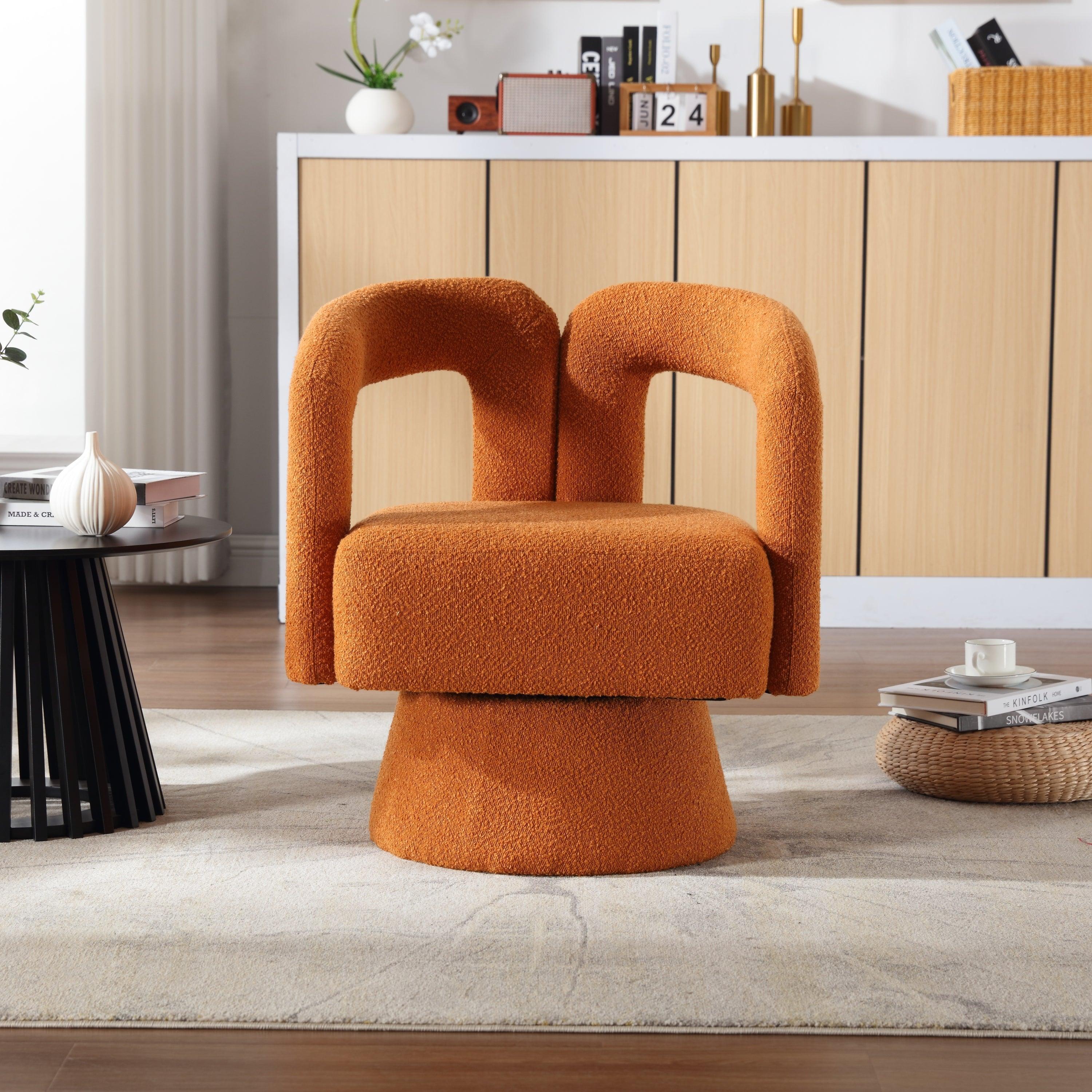 🆓🚛 360 Degree Swivel Cuddle Barrel Boucle Accent Chair, Orange