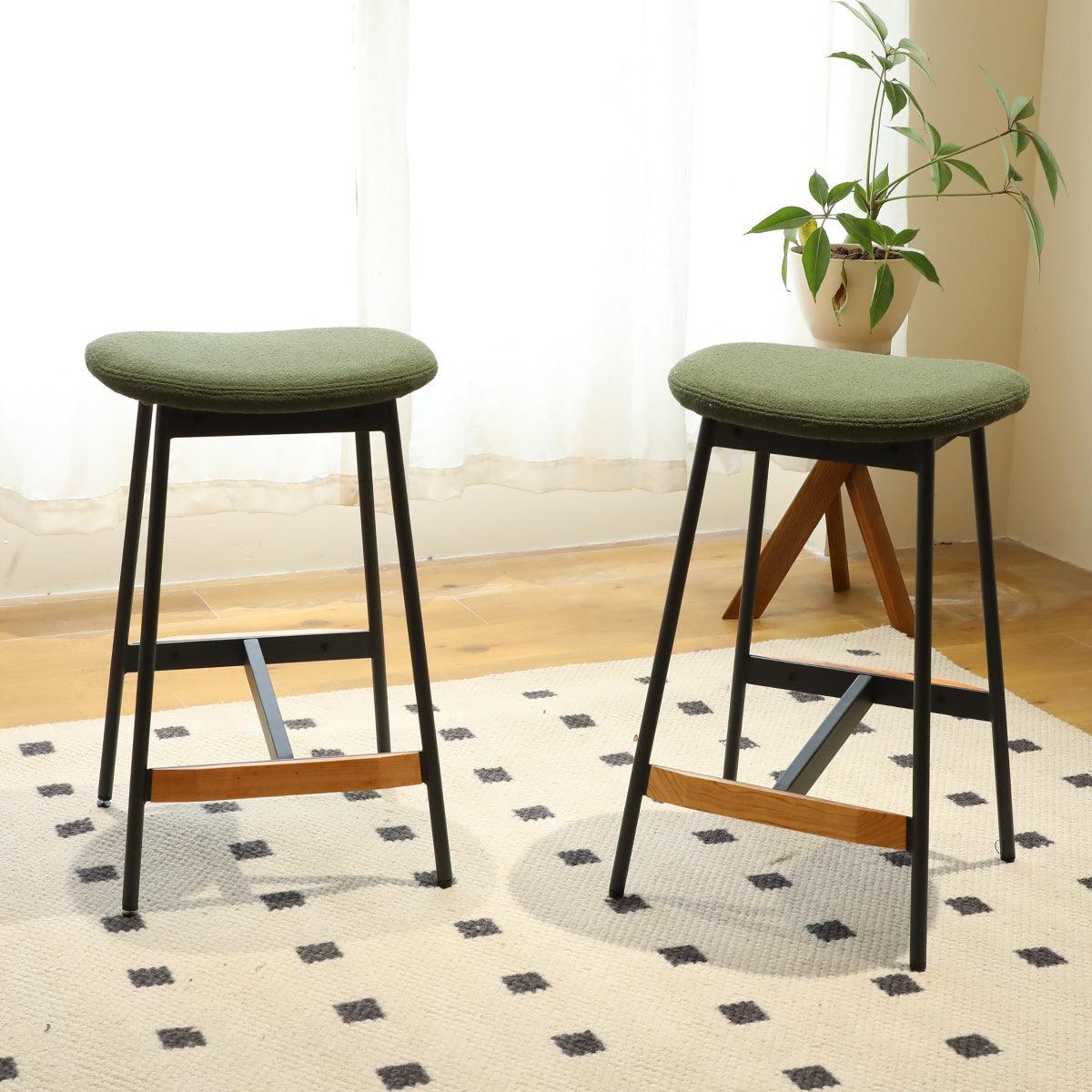 🆓🚛 Modern Set Of 2 29" Bar Stools Comfortable & Stylish Counter Height & Bar Height Bar Stools, Soft Fabric Upholstered, Backless for Kitchen, Dining Room Bar Chairs, Green