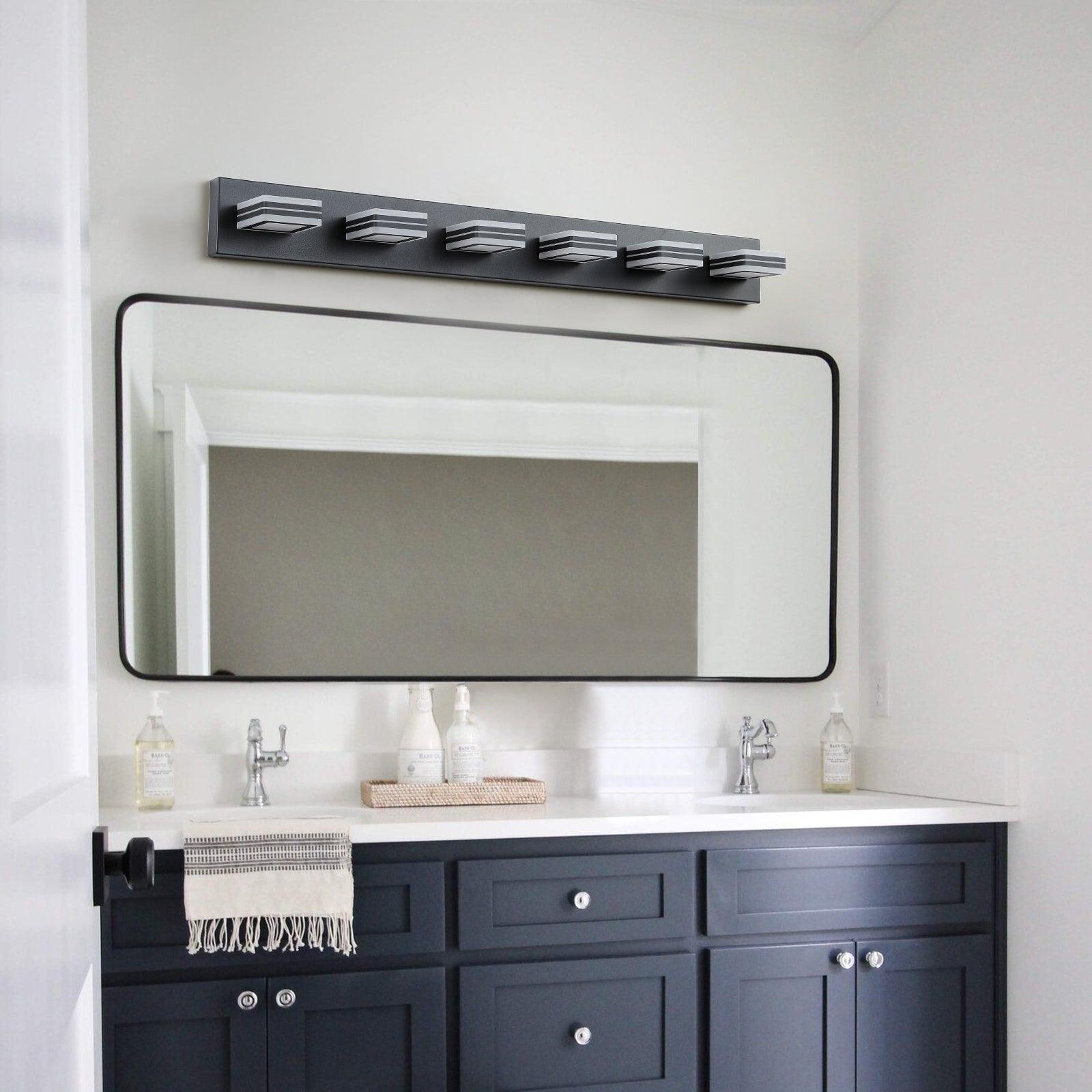 🆓🚛 Led Modern Black Vanity Lights, 6-Lights Acrylic Matte Black Bathroom Vanity Lights Over Mirror