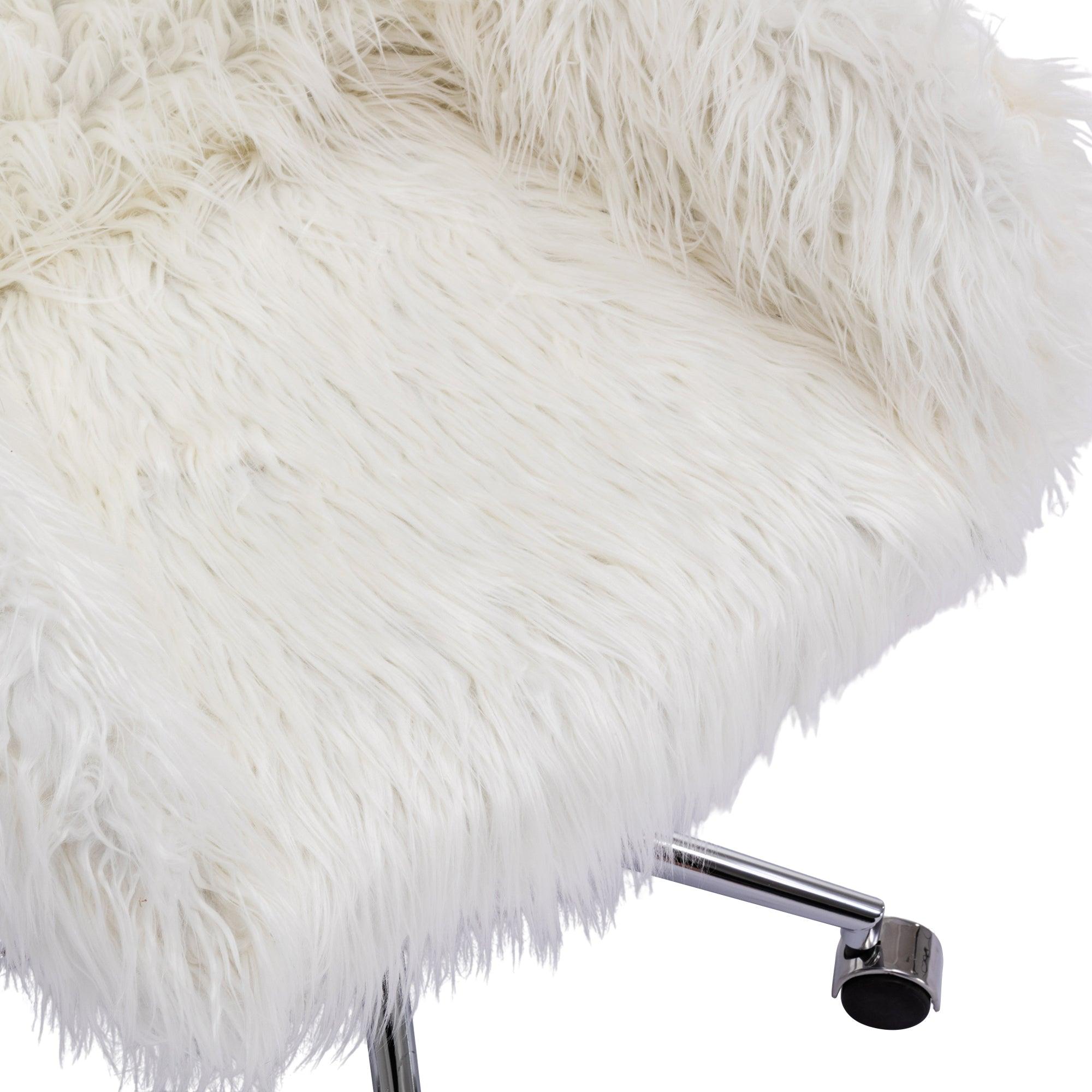 HengMing Modern Faux Fur Home Office Chair, Fluffy Chair For Girls, Makeup Vanity Chair