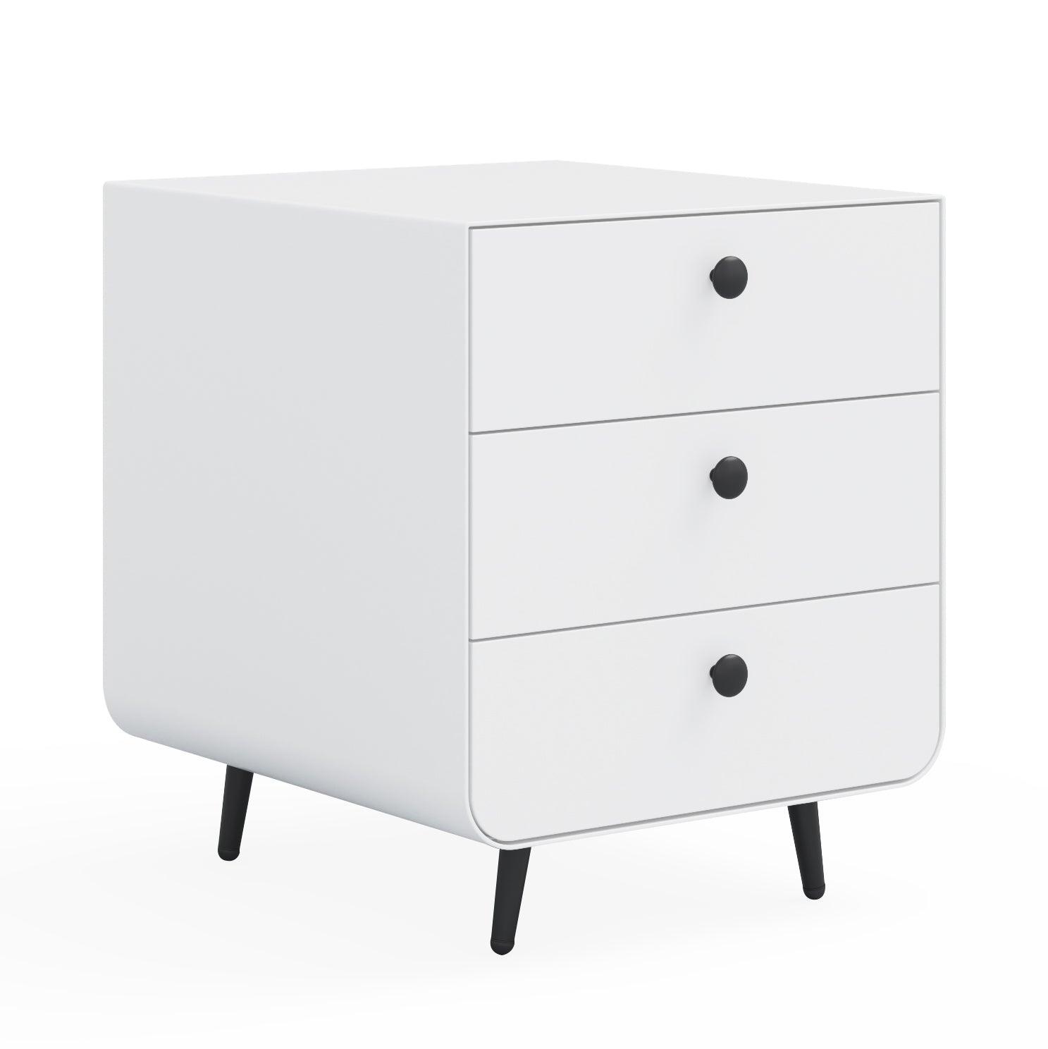 🆓🚛 Modern Night Stand Storage Cabinet for Living Room Bedroom, Steel Cabinet With 3 Drawers, Bedside Furniture, Circular Handle