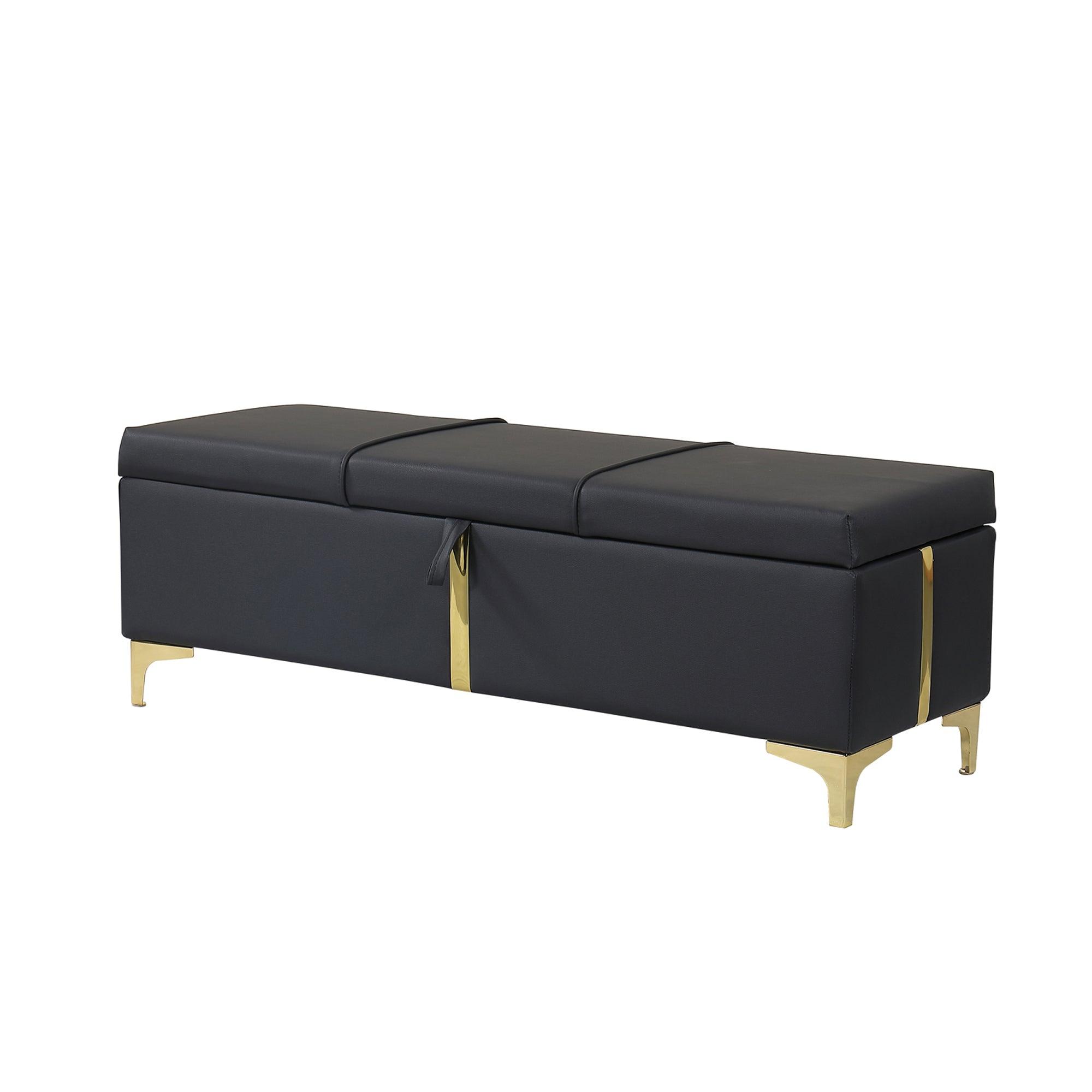 Elegant Upholstered Storage Ottoman, Storage Bench With Metal Legs For Bedroom, Living Room, Fully Assembled Except Legs, Black