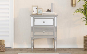 Elegant Mirrored Side Table with 2 Drawers, Modern Silver Finished for Living Room, Hallway, Entryway