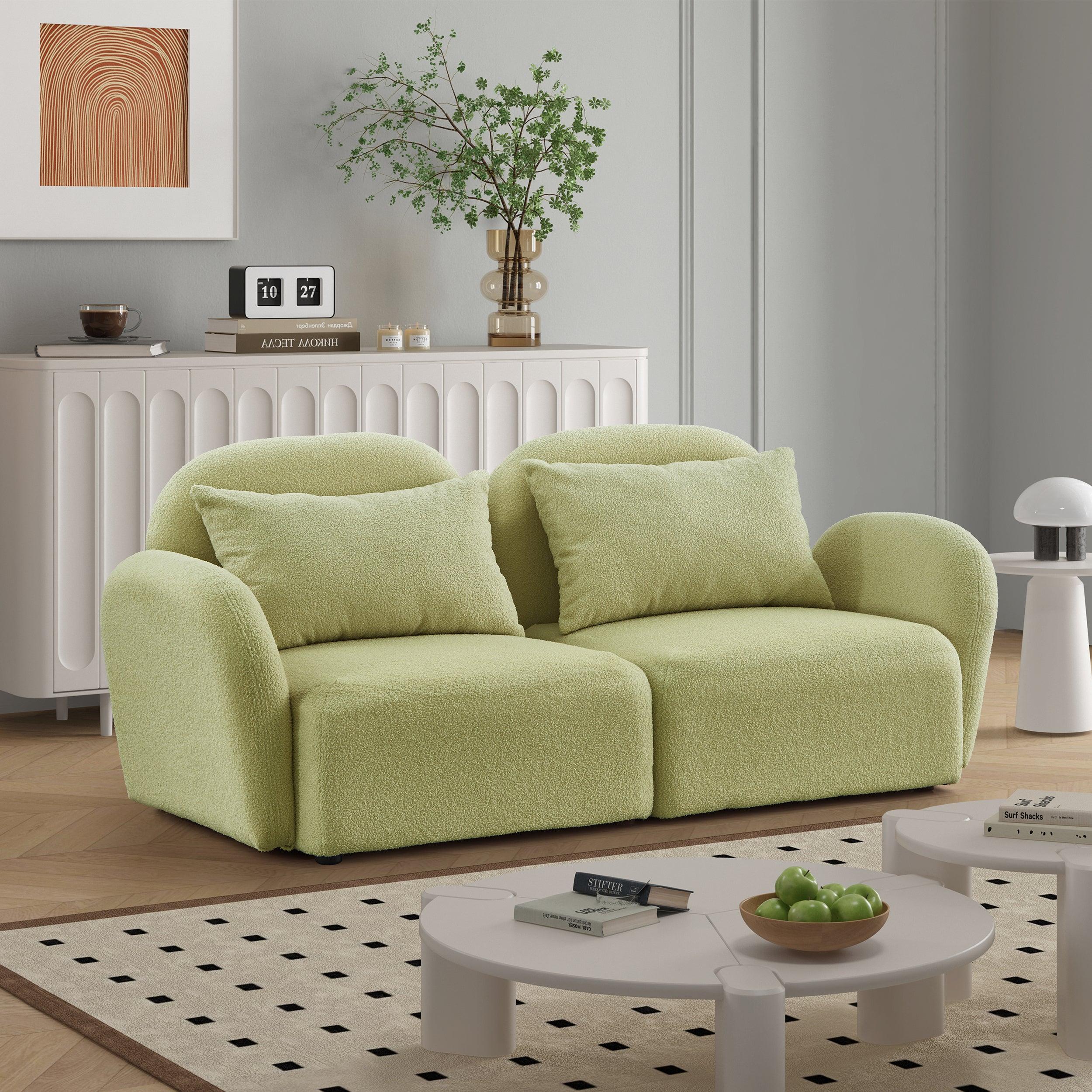 🆓🚛 Living Room Furniture Lazy Sofa Loveseat Teddy Fabric, Light Green