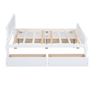 Full Size Wood Platform Bed with 4 Drawers and Streamlined Headboard & Footboard, White