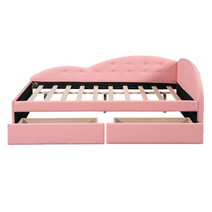 Full Size PU Upholstered Tufted Daybed with Two Drawers and Cloud Shaped Guardrail, Pink