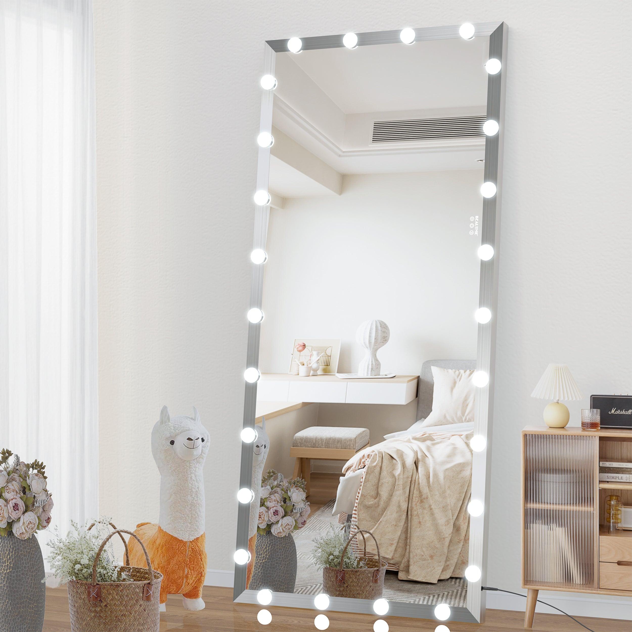 Full Length Mirror with Lights Oversized Full Body Vanity Mirror with 3 Color Modes Lighted Large Standing Floor Mirror for Dressing Room Bedroom Hotel Touch Control, Silver, 72X32 Inch