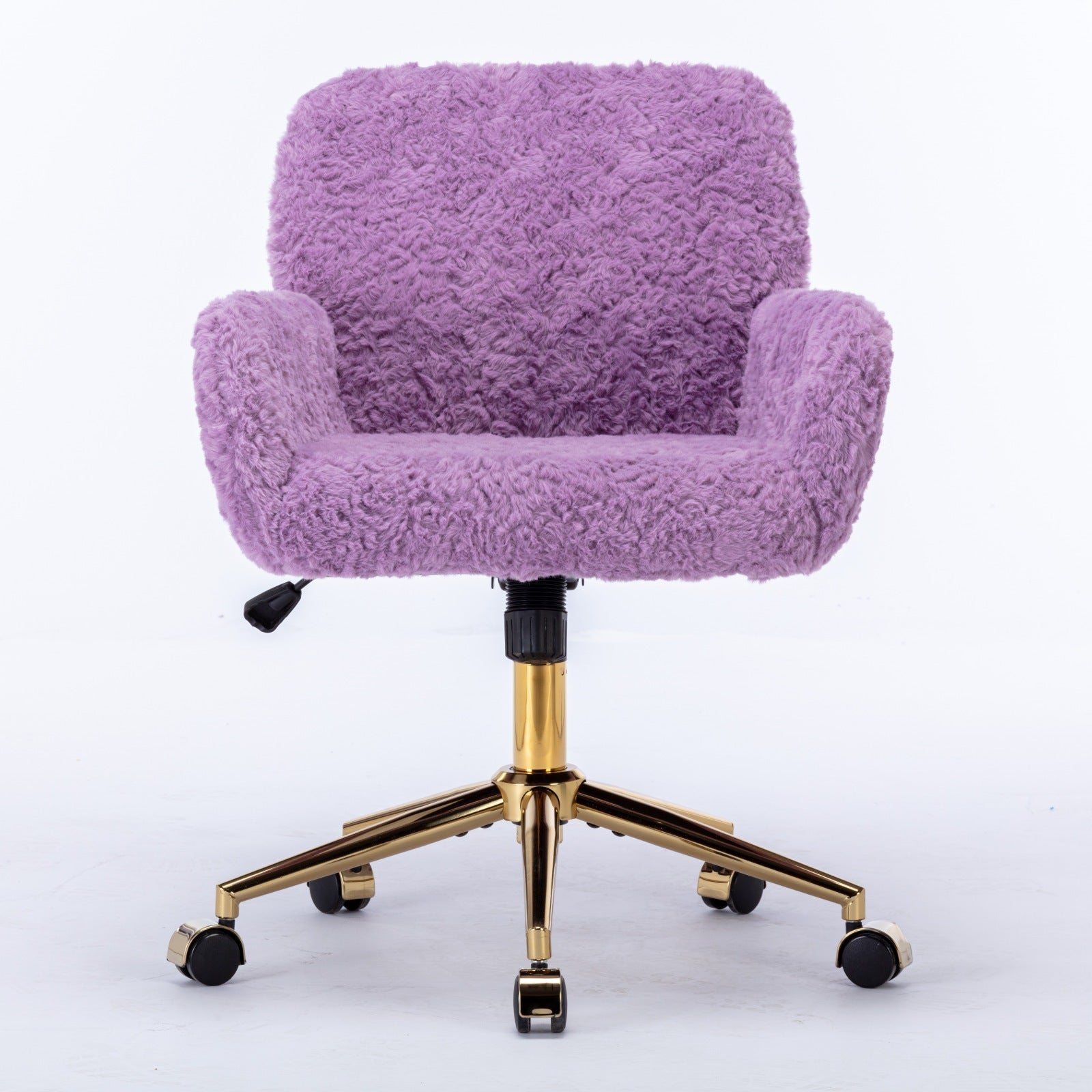 🆓🚛 Furniture Office Chair, Artificial Rabbit Hair Home Office Chair With Golden Metal Base, Adjustable Desk Chair Swivel Office Chair, Vanity Chair, Violet