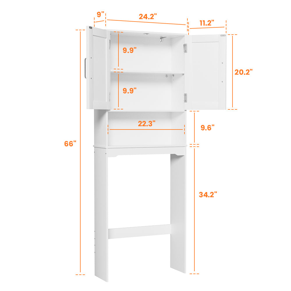 Over The Toilet Storage Cabinet With Barn Doors, 24.2''W Free Standing Toilet Storage Shelf Space Saver With Adjustable Bottom Bar, White