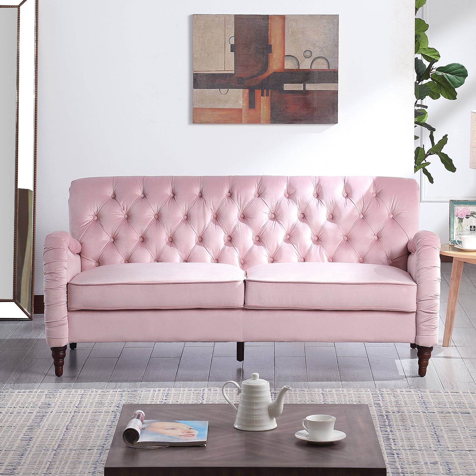 🆓🚛 72" Chesterfield Sofa, Pink